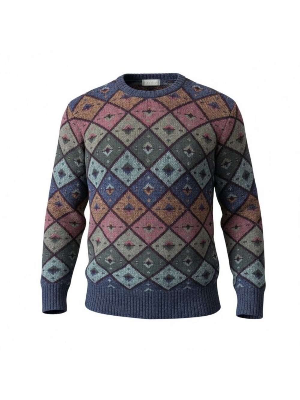 Vintage Christopher Hayes Mens Sweater Large Shetland Wool Geometric Multicolors